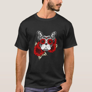 Frans Bulldog Mexican Sugar Skull Halloween T-shirt