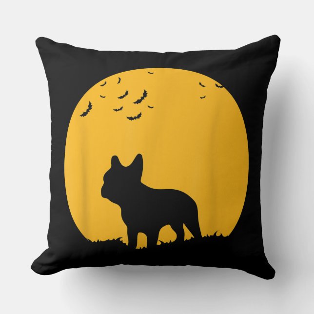 Frans Bulldog Moon Halloween Geïnspireerd design Kussen (Voorkant)