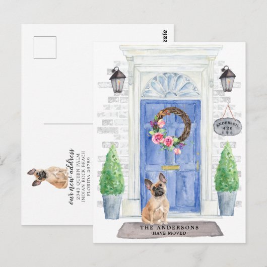 Frans Bulldog Moving Announcement Briefkaart (Voorkant / Achterkant)