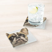 Frans Bulldog Painted Portrait Glazen Onderzetter (Schuin)