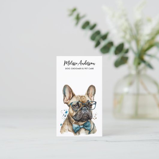 Frans Bulldog Personalized Dog Groomer Pet Sitter Visitekaartje (Staand voorkant)
