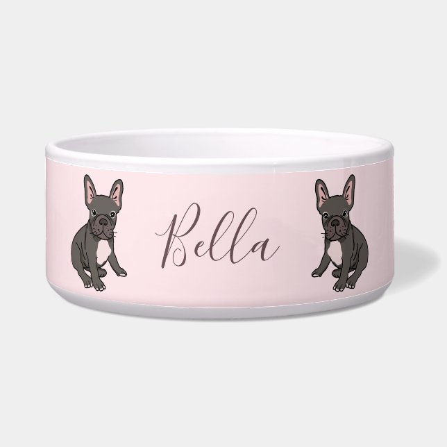 Frans Bulldog Personalized Dog Water Bowl Voerbakje (Voorkant)