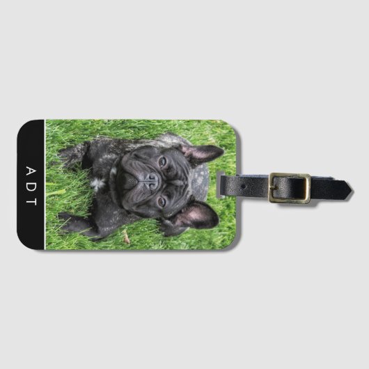 Frans Bulldog Photo Custom Monogram Bagagelabel (Voorkant (horizontaal))