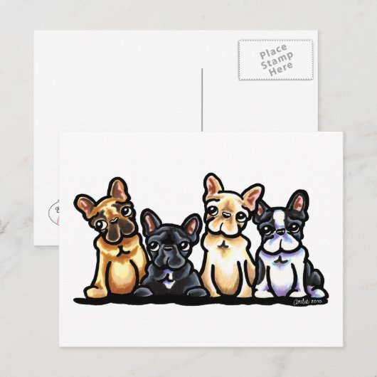Frans Bulldog Quartet Briefkaart (Voorkant / Achterkant)