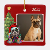 Frans Bulldog Red White Two Photo Dog Kerstmis Keramisch Ornament (Achterkant)