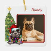 Frans Bulldog Red White Two Photo Dog Kerstmis Keramisch Ornament (Voorkant)