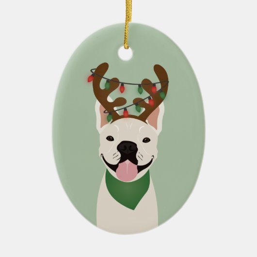 Frans Bulldog Reindeer kerstlampjes keramisch O Keramisch Ornament (Voorkant)
