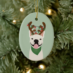 Frans Bulldog Reindeer kerstlampjes keramisch O Ornament