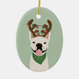 Frans Bulldog Reindeer kerstlampjes keramisch O Ornament