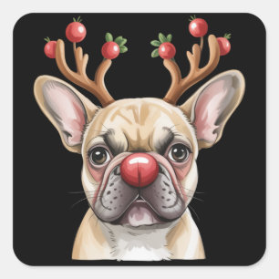 Frans Bulldog Rendier Hondenliefhebber Kerstmis Xm Vierkante Sticker