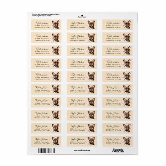 Frans Bulldog Return-label Etiket (Full Sheet)