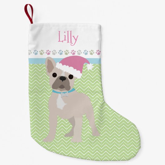 Frans Bulldog Santa Persoonlijke Pastels Kleine Kerstsok (Voorkant)