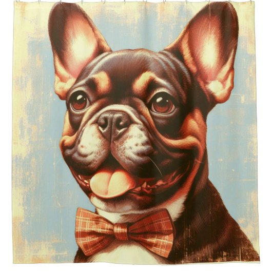  Frans Bulldog schilderij portret Douchegordijn (Voorkant)