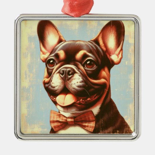 Frans Bulldog schilderij portret Metalen Ornament (Voorkant)