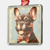 Frans Bulldog schilderij portret Metalen Ornament (Links)
