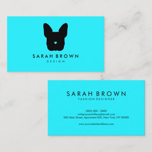 Frans Bulldog silhouette blauwgroen Visitekaartje (Voorkant / Achterkant)