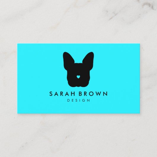 Frans Bulldog silhouette blauwgroen Visitekaartje (Voorkant)