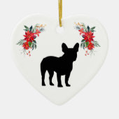 Frans Bulldog Silhouette met naam Poinsettia Keramisch Ornament (Voorkant)