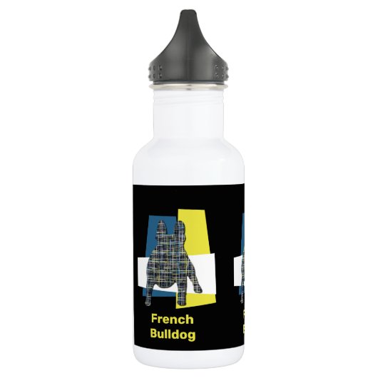 Frans Bulldog Silhouette Yellow & Blue Grid Waterfles (Links)