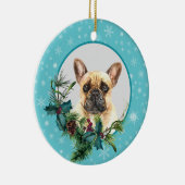 Frans Bulldog Snowflake Blue Lijst Bouquet Keramisch Ornament (Rechts)
