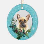 Frans Bulldog Snowflake Blue Lijst Bouquet Keramisch Ornament (Links)