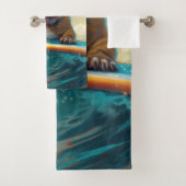 Frans Bulldog strand surfen schilderij Bad Handdoek (Insitu)