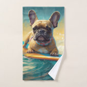 Frans Bulldog strand surfen schilderij Bad Handdoek (Handdoek)