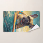 Frans Bulldog strand surfen schilderij Bad Handdoek (Handdoek)