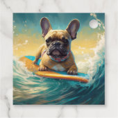 Frans Bulldog strand surfen schilderij Bedankjes Labels (Achterkant)