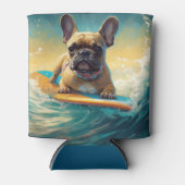 Frans Bulldog strand surfen schilderij Blikjeskoeler (Voorkant)