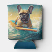 Frans Bulldog strand surfen schilderij Blikjeskoeler (Achterkant)