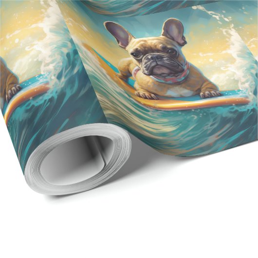 Frans Bulldog strand surfen schilderij Cadeaupapier (Rol Hoek)