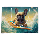 Frans Bulldog strand surfen schilderij Groot Cadeauzakje (Voorkant)