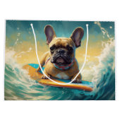 Frans Bulldog strand surfen schilderij Groot Cadeauzakje (Achterkant)