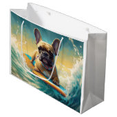 Frans Bulldog strand surfen schilderij Groot Cadeauzakje (Voorkant Gekanteld)