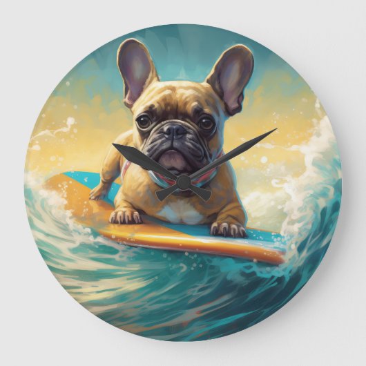 Frans Bulldog strand surfen schilderij Grote Klok (Voorkant)