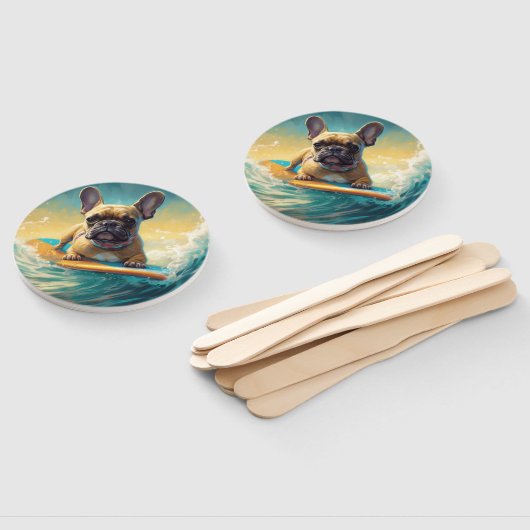 Frans Bulldog strand surfen schilderij Handwaaier (Niet-gemonteerd)