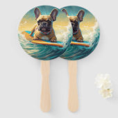 Frans Bulldog strand surfen schilderij Handwaaier (Voorkant en achterkant)