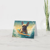 Frans Bulldog strand surfen schilderij Kaart (Voorkant)