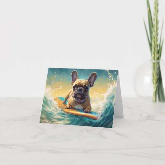 Frans Bulldog strand surfen schilderij Kaart (Voorkant)