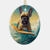 Frans Bulldog strand surfen schilderij Keramisch Ornament (Rechts)