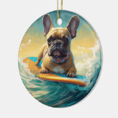 Frans Bulldog strand surfen schilderij Keramisch Ornament (Links)