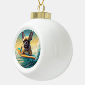 Frans Bulldog strand surfen schilderij Keramische Bal Ornament (Rechts)