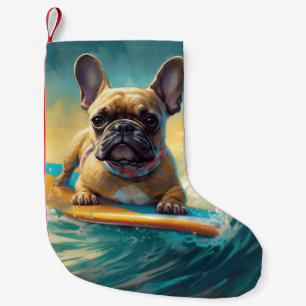 Frans Bulldog strand surfen schilderij Kleine Kerstsok