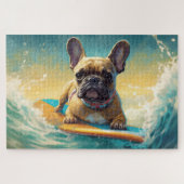 Frans Bulldog strand surfen schilderij Legpuzzel (Horizontaal)
