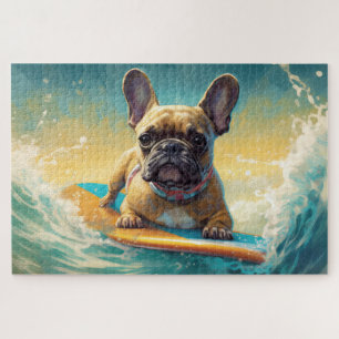 Frans Bulldog strand surfen schilderij Legpuzzel