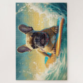 Frans Bulldog strand surfen schilderij Legpuzzel (Verticaal)