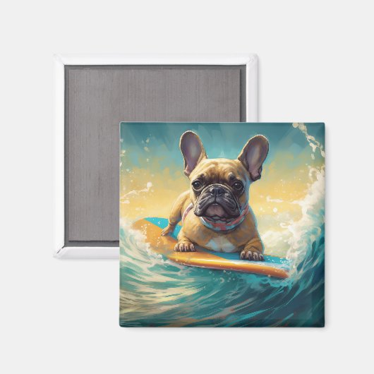 Frans Bulldog strand surfen schilderij Magneet (Voorkant / Achterkant)