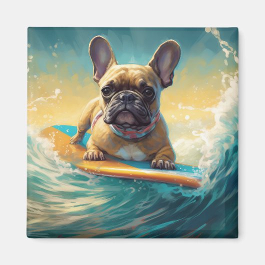 Frans Bulldog strand surfen schilderij Magneet (Voorkant)