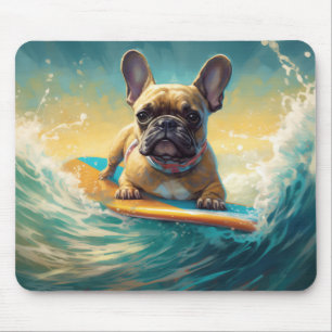 Frans Bulldog strand surfen schilderij Muismat